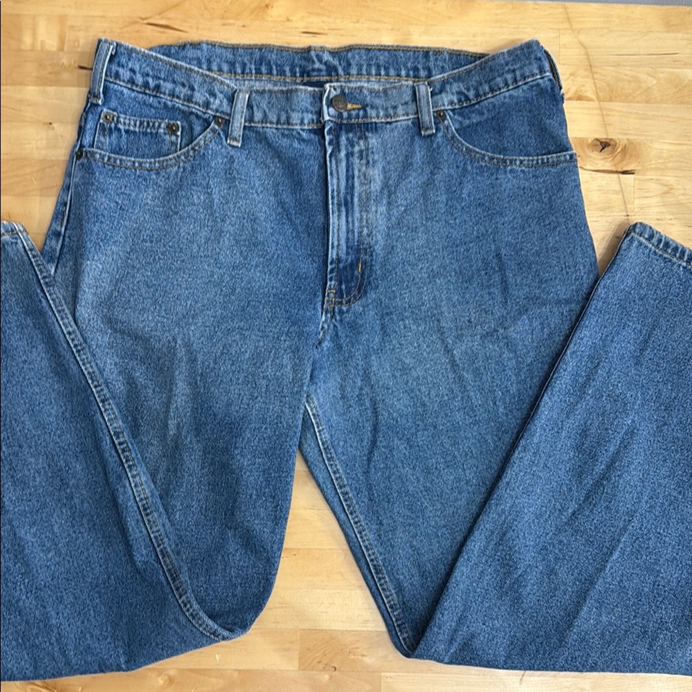 RK BRAND RELAXED-FIT JEANS MENS 35X32 CLASSIC 5-POCKET BLUE DENIM 100%-COTTON